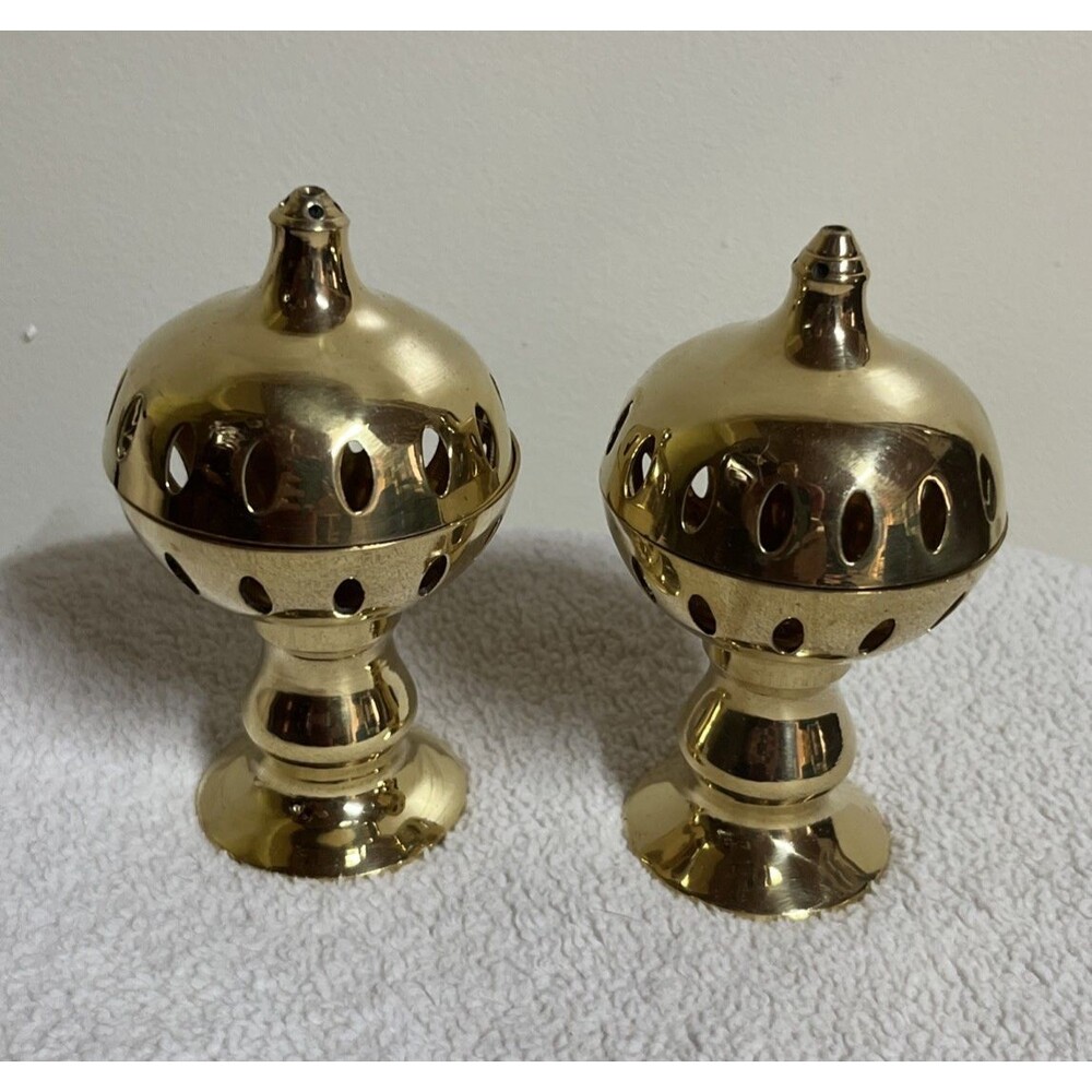 New Lot of 2 Golden Colored Incense Pedestal Burner with Removable Lid